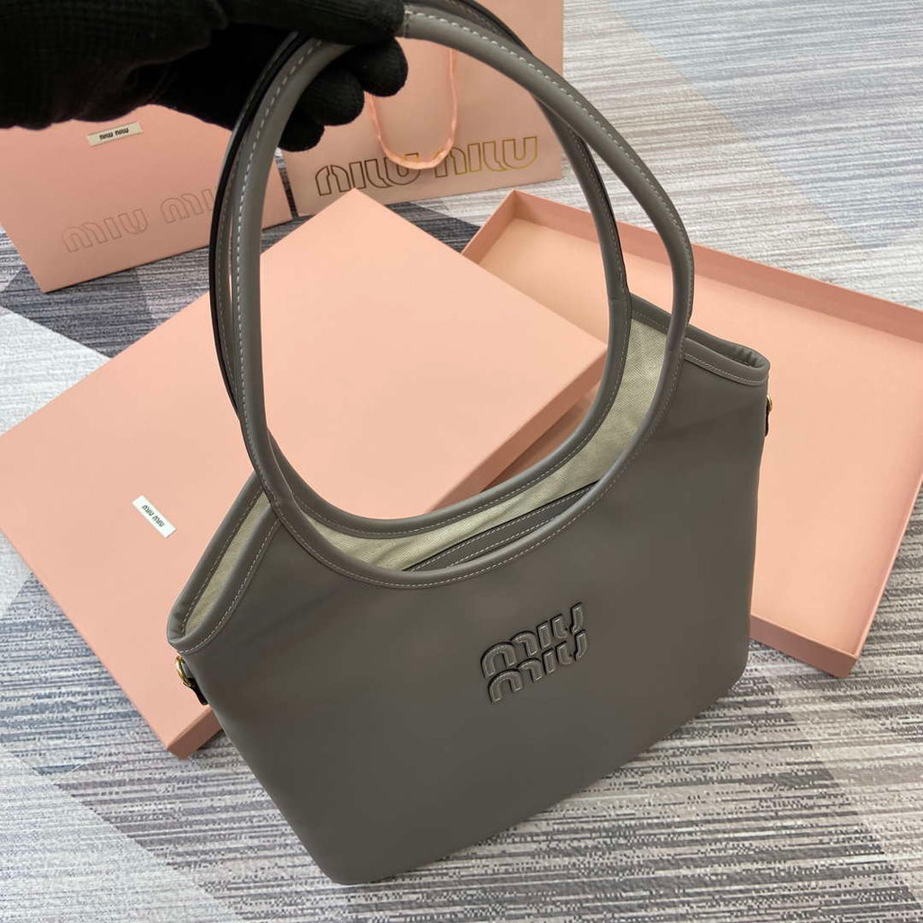MiuMiu 5BG231 IVY Cowhide Tote Shoulder Bag Gray