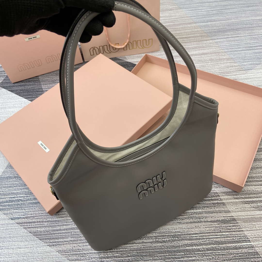 MiuMiu 5BG231 IVY Cowhide Tote Shoulder Bag Gray