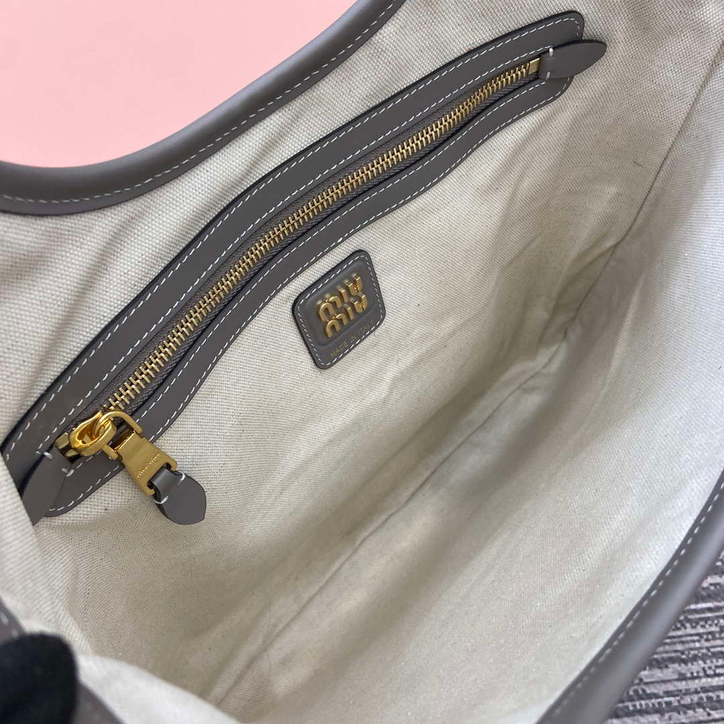 MiuMiu 5BG231 IVY Cowhide Tote Shoulder Bag Gray