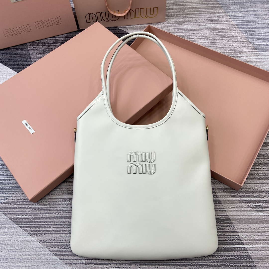 MiuMiu 5BG231 IVY Cowhide Tote Shoulder Bag White