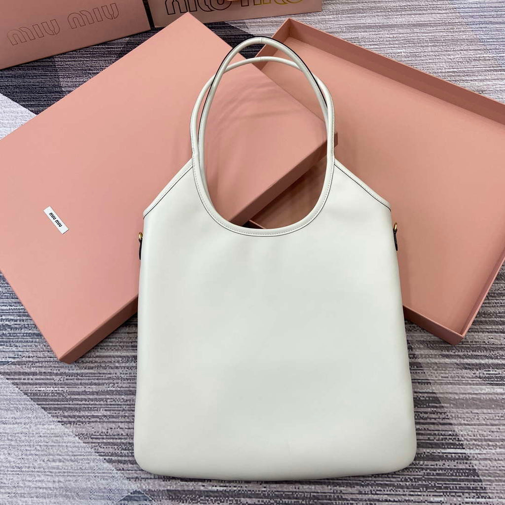 MiuMiu 5BG231 IVY Cowhide Tote Shoulder Bag White