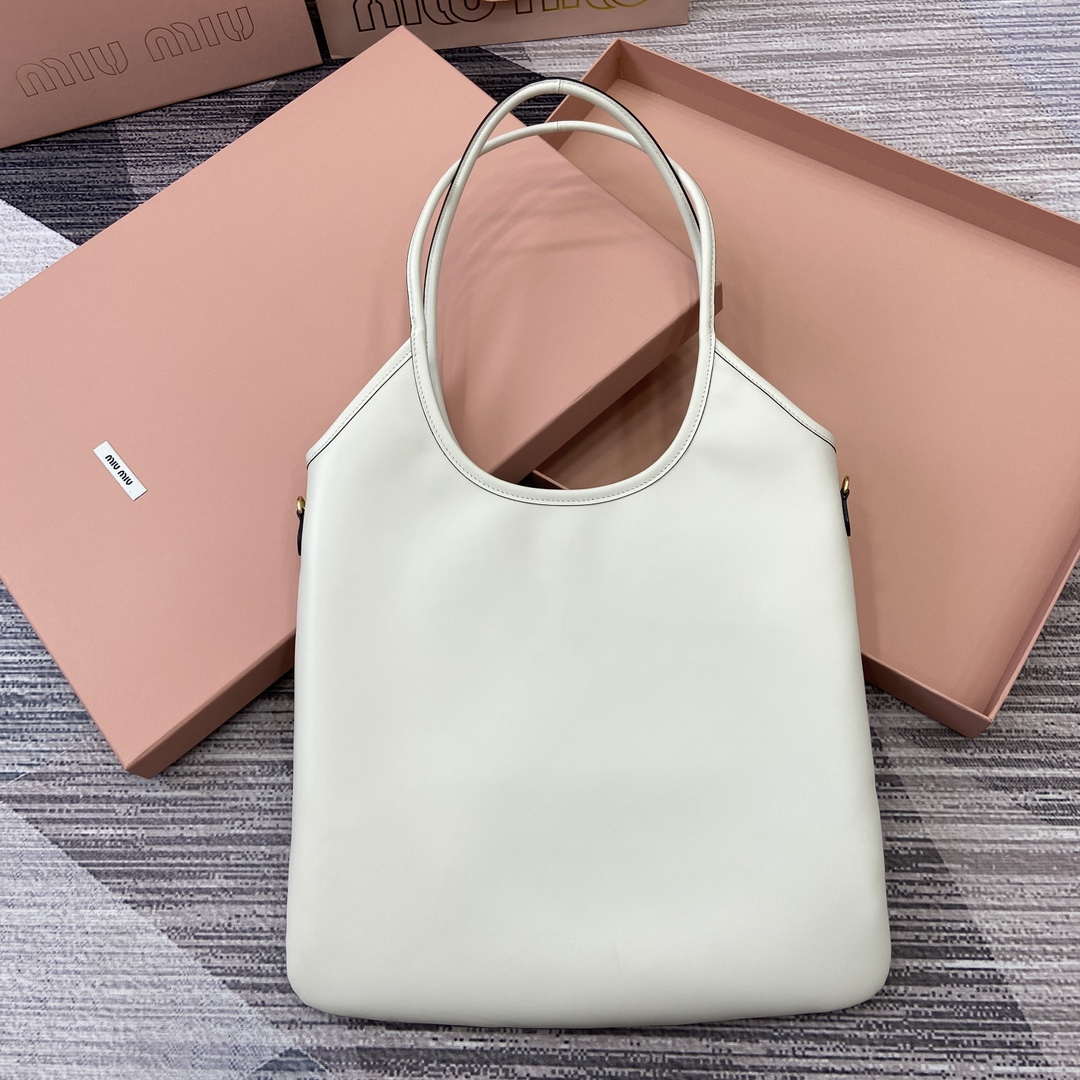 MiuMiu 5BG231 IVY Cowhide Tote Shoulder Bag White