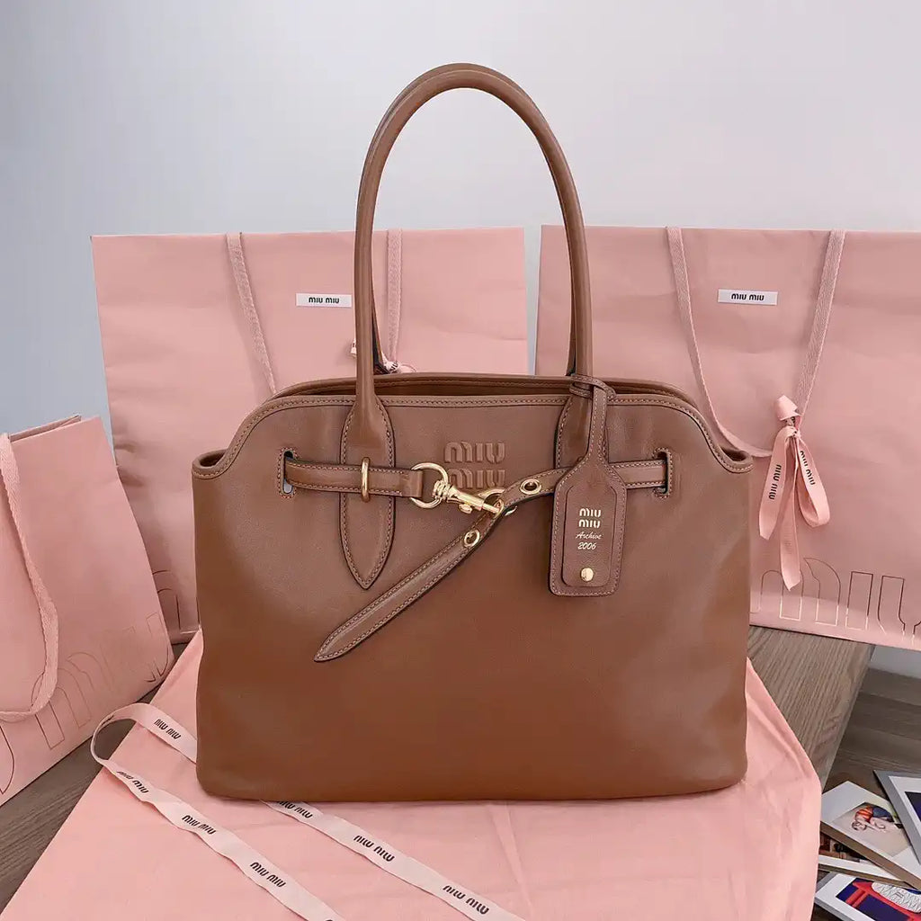 MiuMiu 5BG291 Aventure nappa leather Medium bag Brown