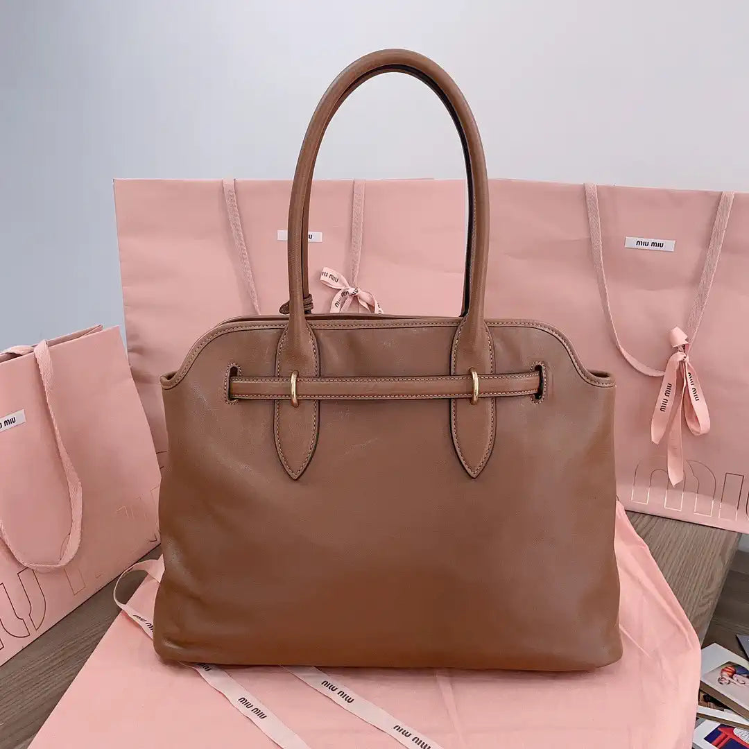 MiuMiu 5BG291 Aventure nappa leather Medium bag Brown
