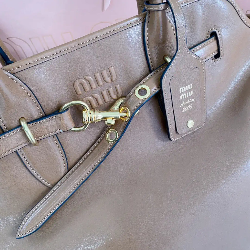 MiuMiu 5BG291 Aventure nappa leather Medium bag Brown