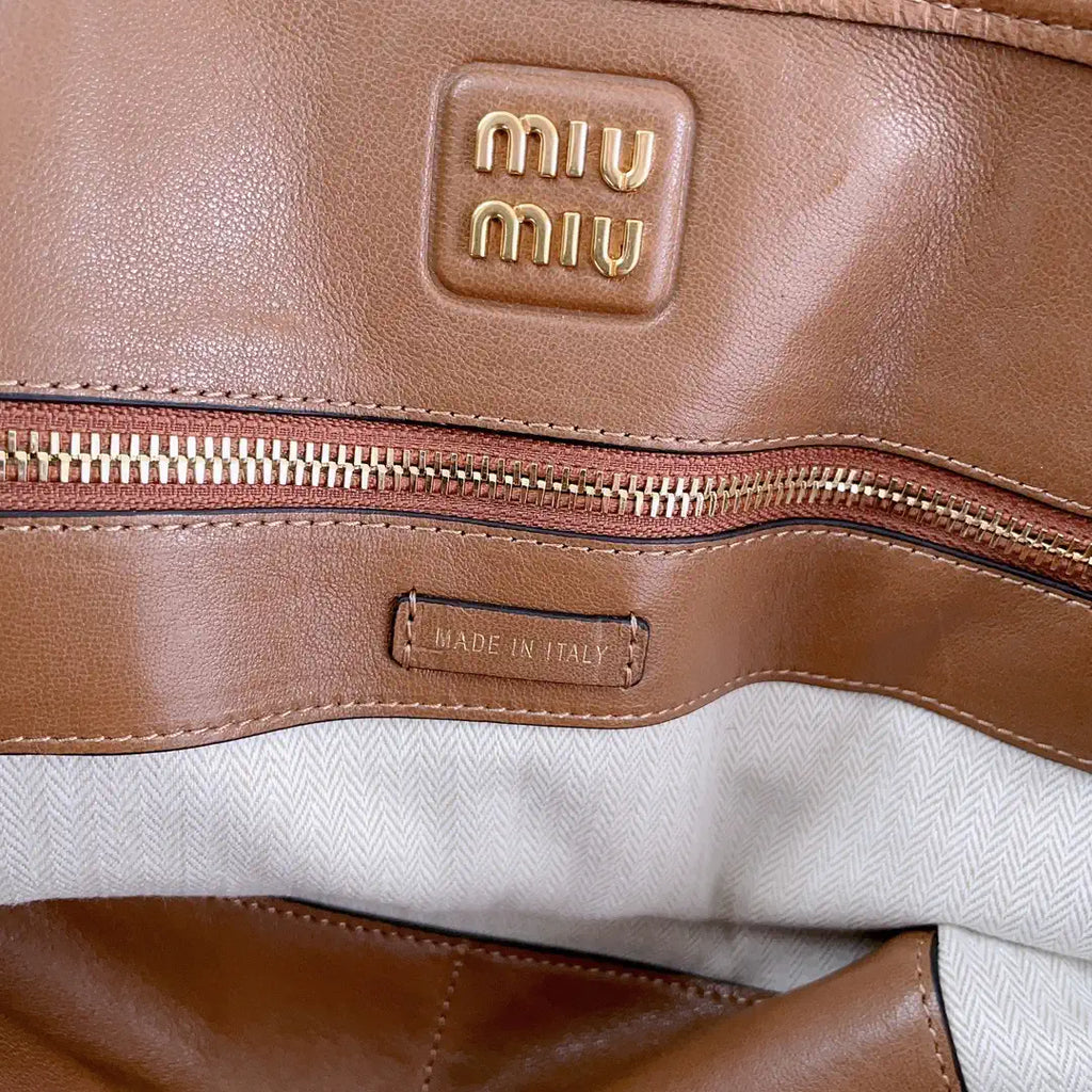 MiuMiu 5BG291 Aventure nappa leather Medium bag Brown
