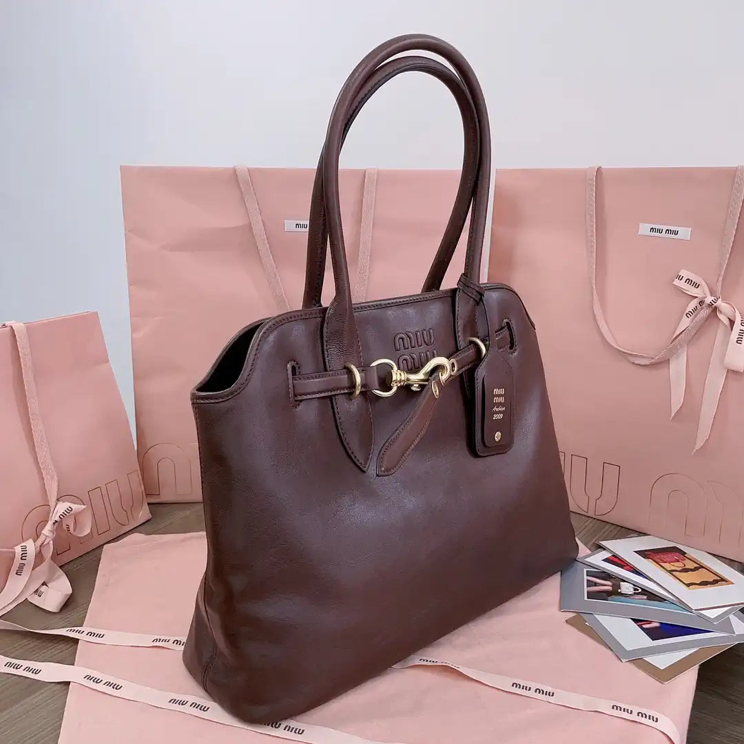 MiuMiu 5BG291 Aventure nappa leather Medium bag dark Brown