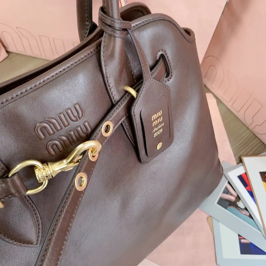 MiuMiu 5BG291 Aventure nappa leather Medium bag dark Brown