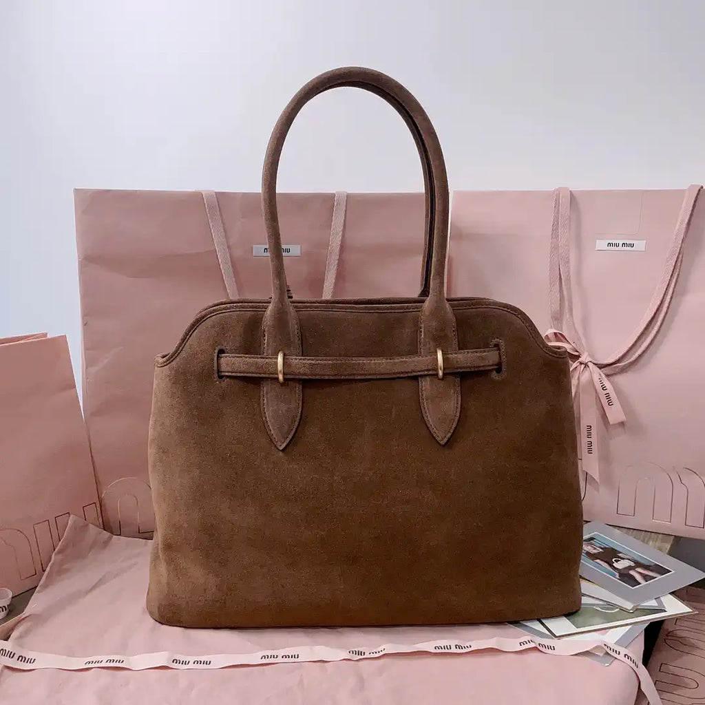 MiuMiu 5BG291 Aventure Suede leather Medium bag dark Brown