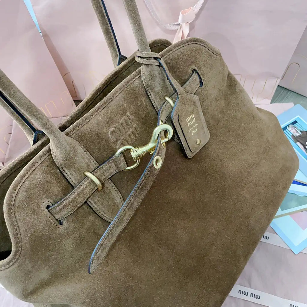 MiuMiu 5BG291 Aventure Suede leather Medium bag dark Brown