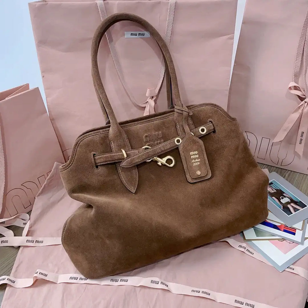 MiuMiu 5BG291 Aventure Suede leather Medium bag dark Brown