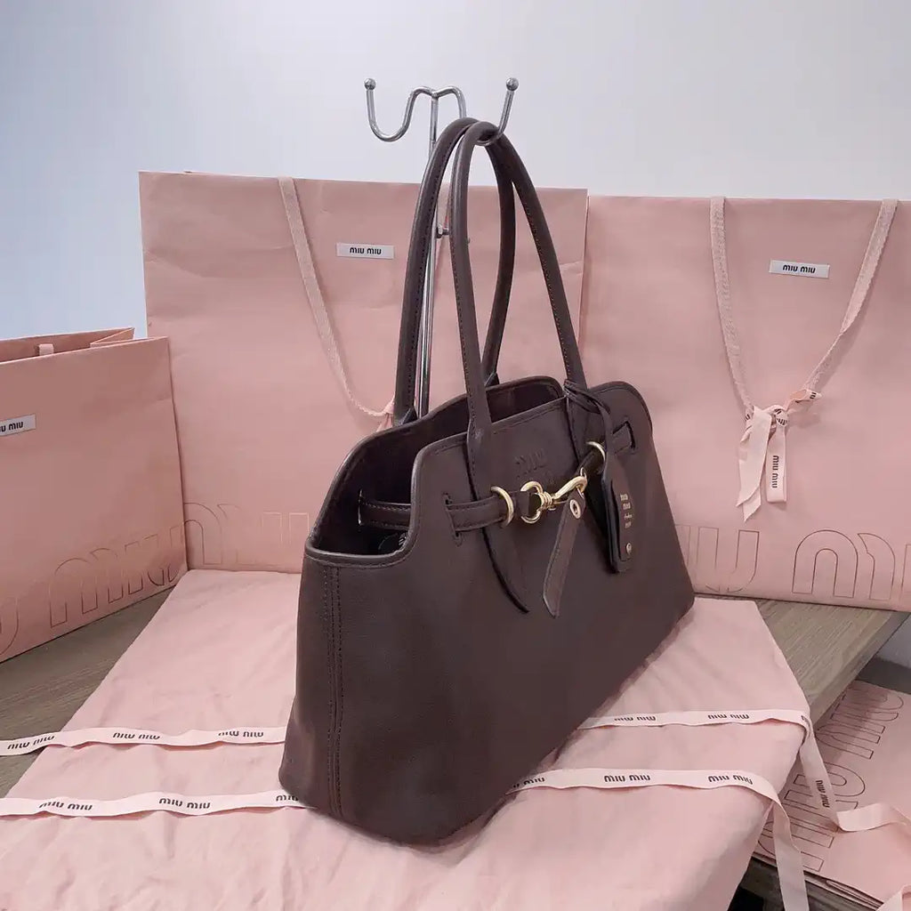 MiuMiu 5BG310 Aventure nappa leather Large bag Dark Brown