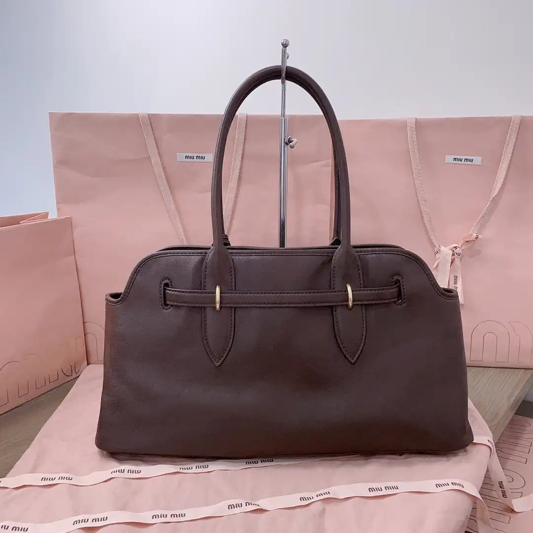 MiuMiu 5BG310 Aventure nappa leather Large bag Dark Brown