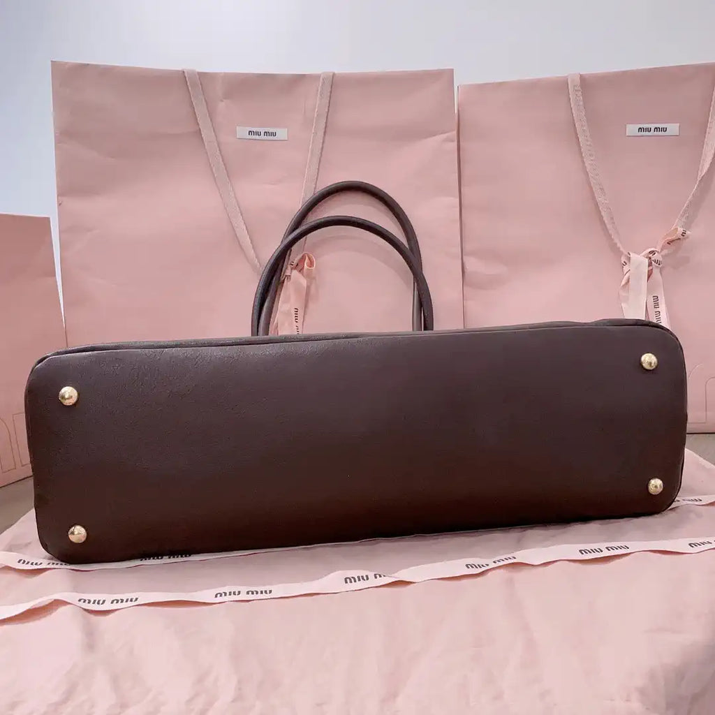 MiuMiu 5BG310 Aventure nappa leather Large bag Dark Brown