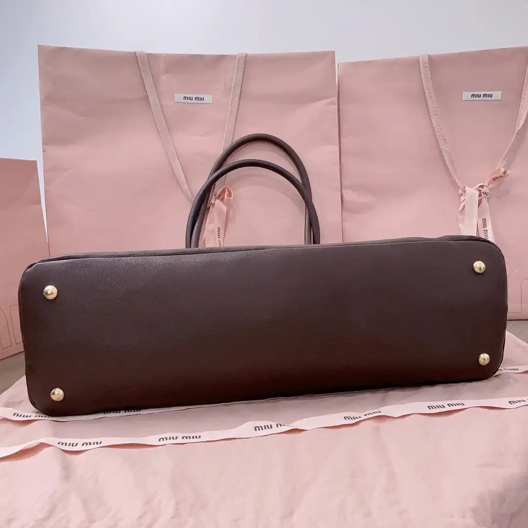 MiuMiu 5BG310 Aventure nappa leather Large bag Dark Brown