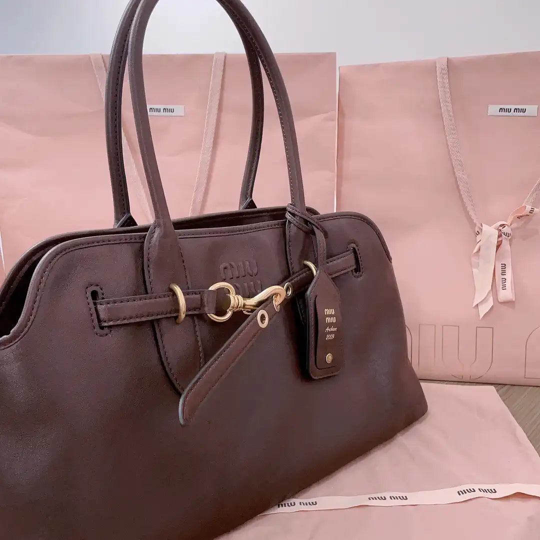 MiuMiu 5BG310 Aventure nappa leather Large bag Dark Brown