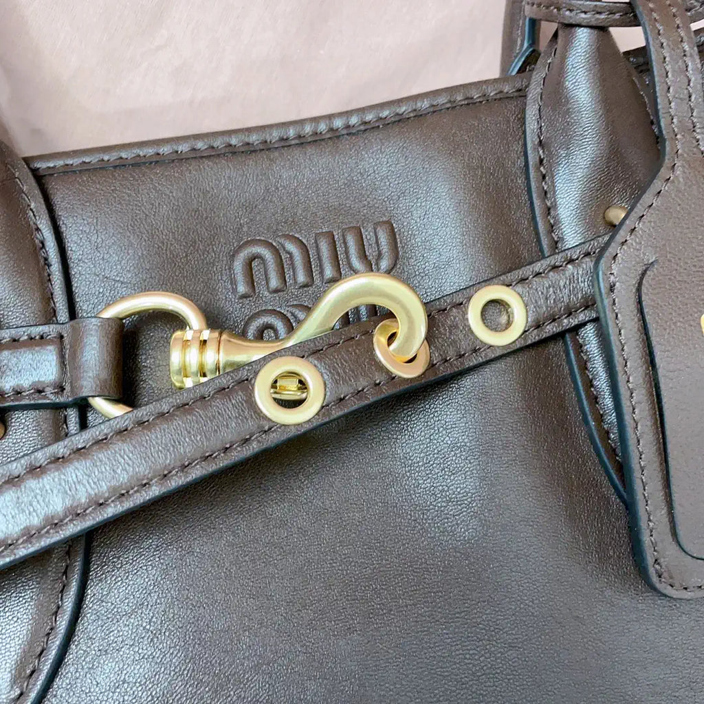 MiuMiu 5BG310 Aventure nappa leather Large bag Dark Brown