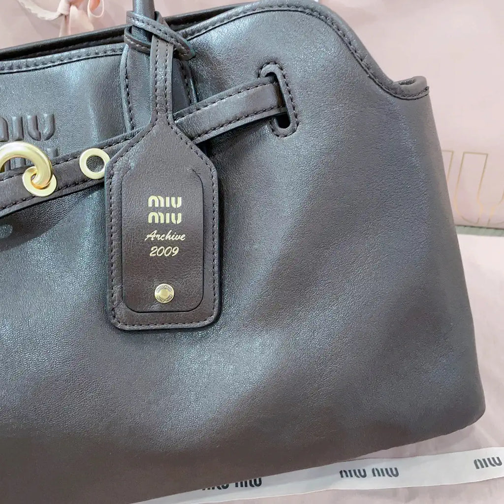 MiuMiu 5BG310 Aventure nappa leather Large bag Dark Brown