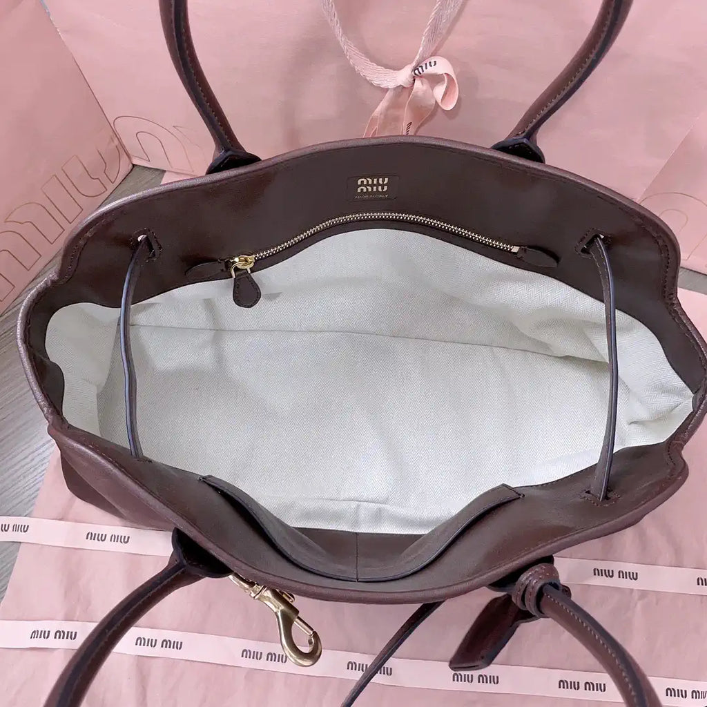 MiuMiu 5BG310 Aventure nappa leather Large bag Dark Brown