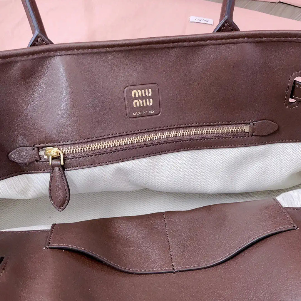 MiuMiu 5BG310 Aventure nappa leather Large bag Dark Brown