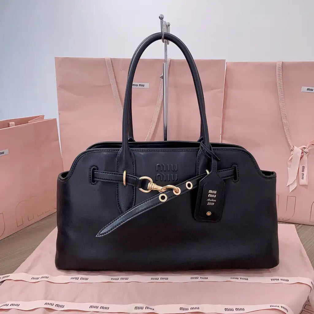 MiuMiu 5BG310 Aventure nappa leather Large bag Black