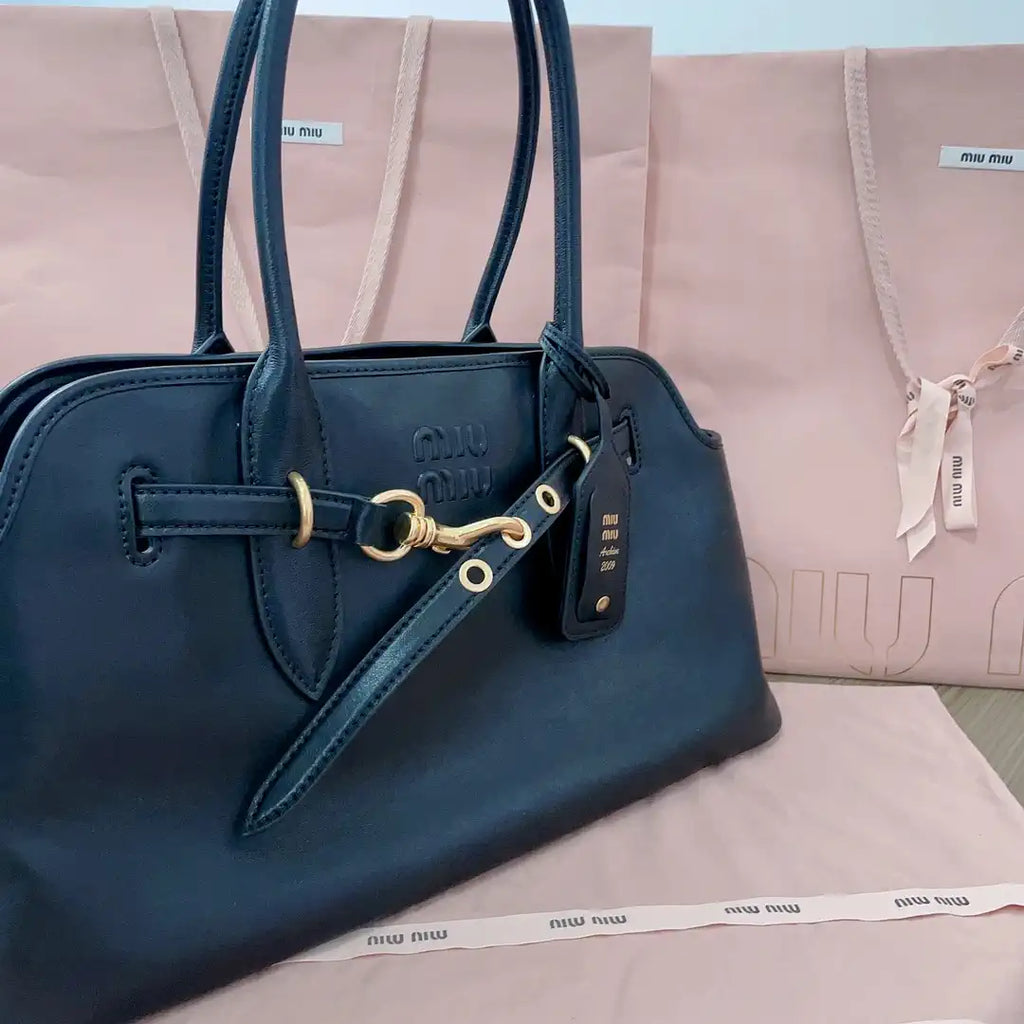 MiuMiu 5BG310 Aventure nappa leather Large bag Black