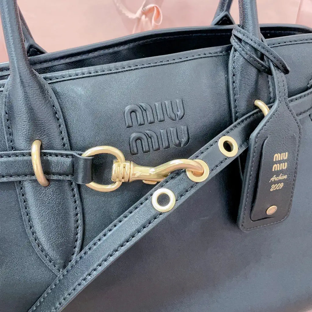 MiuMiu 5BG310 Aventure nappa leather Large bag Black