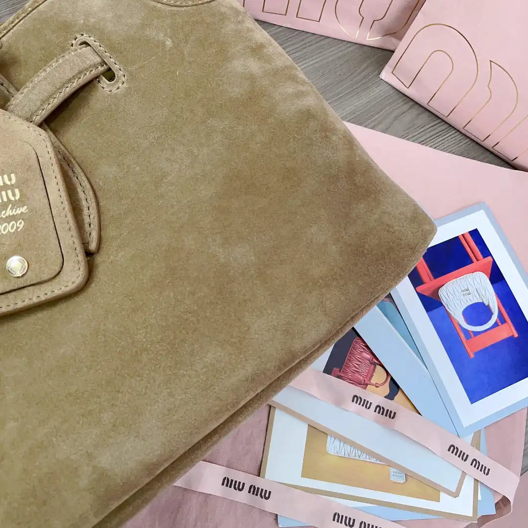 MiuMiu 5BG310 Aventure Suede leather bag Brown