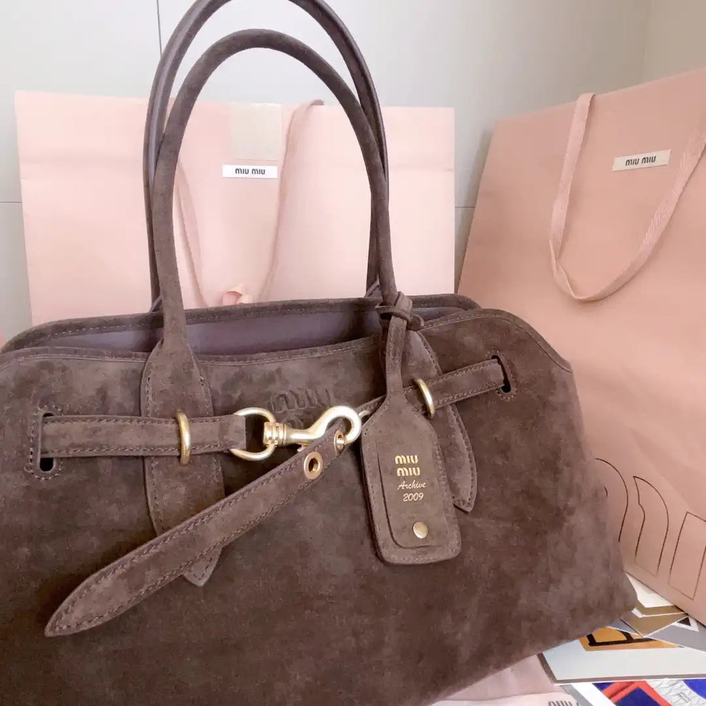 MiuMiu 5BG310 Aventure Suede leather bag Dark Brown