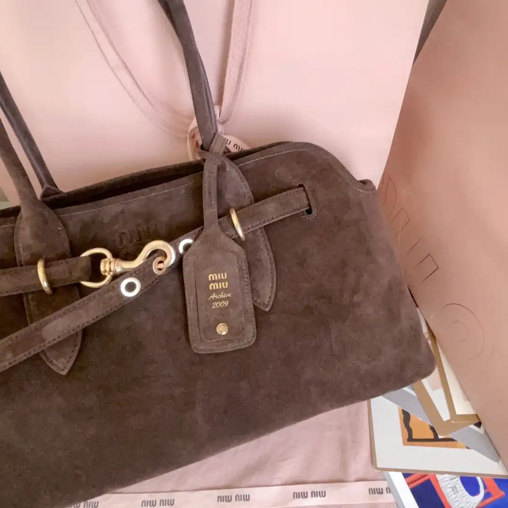 MiuMiu 5BG310 Aventure Suede leather bag Dark Brown