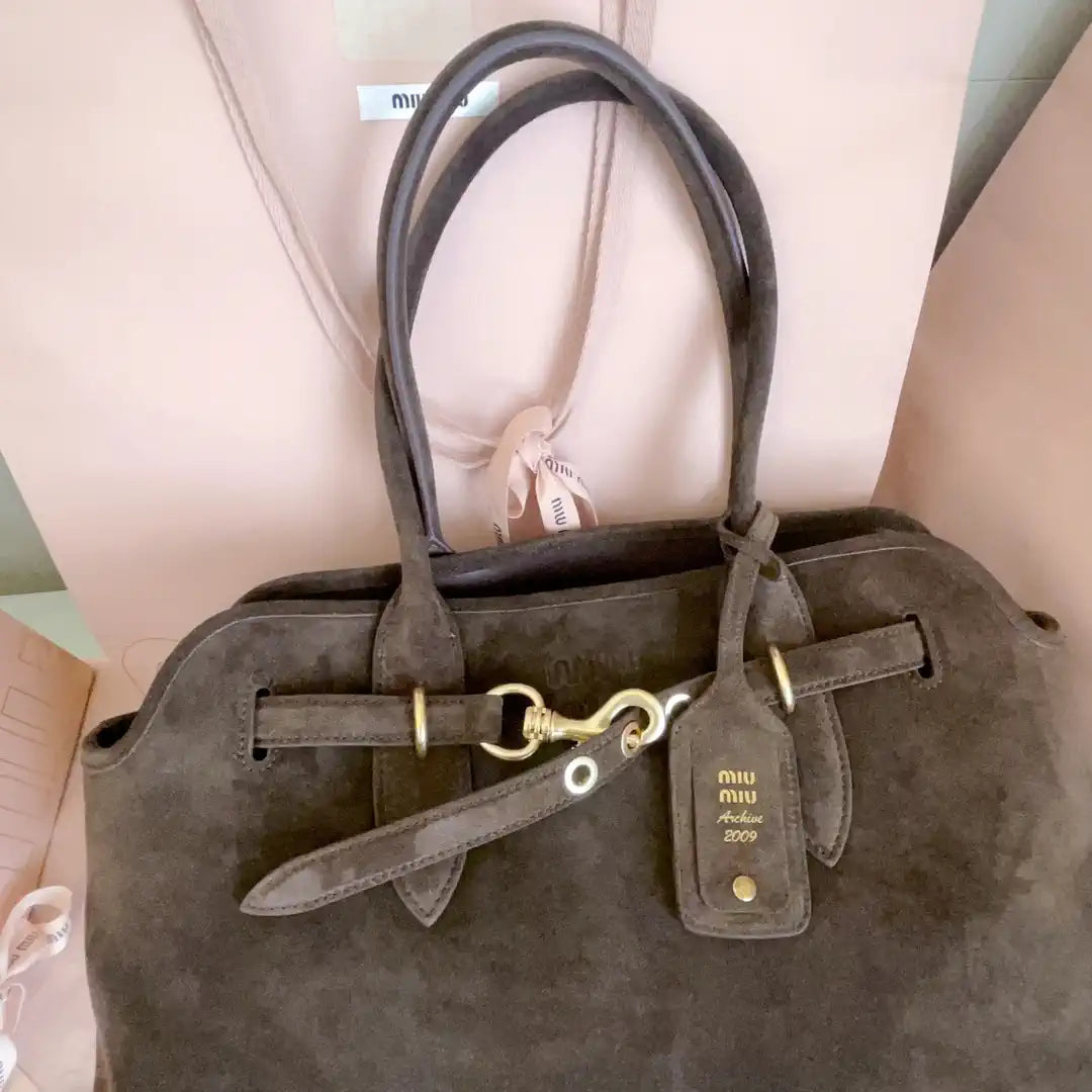MiuMiu 5BG310 Aventure Suede leather bag Dark Brown