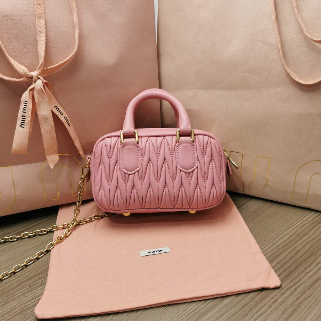 MiuMiu 5BP077 Matelass¨¦ nappa leather top-handle mini-bag Alabaster Pink