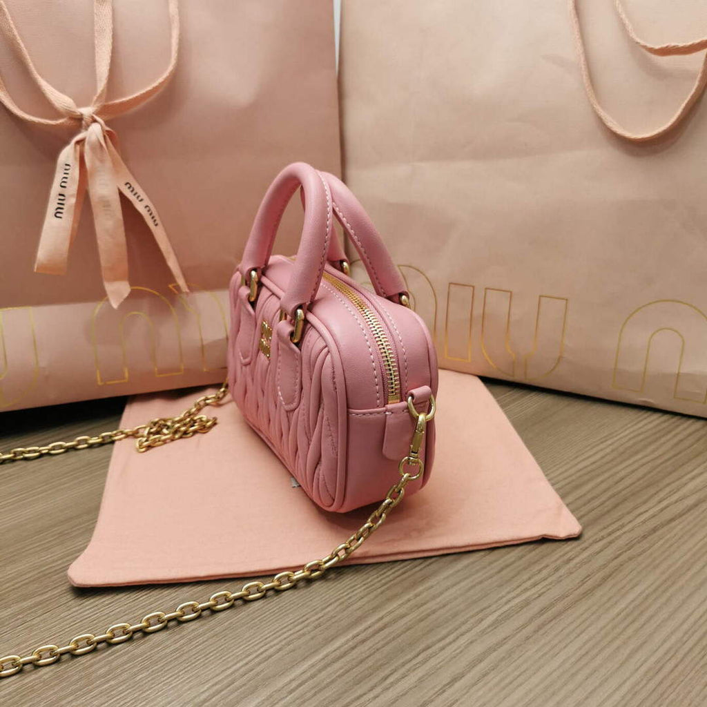 MiuMiu 5BP077 Matelass¨¦ nappa leather top-handle mini-bag Alabaster Pink
