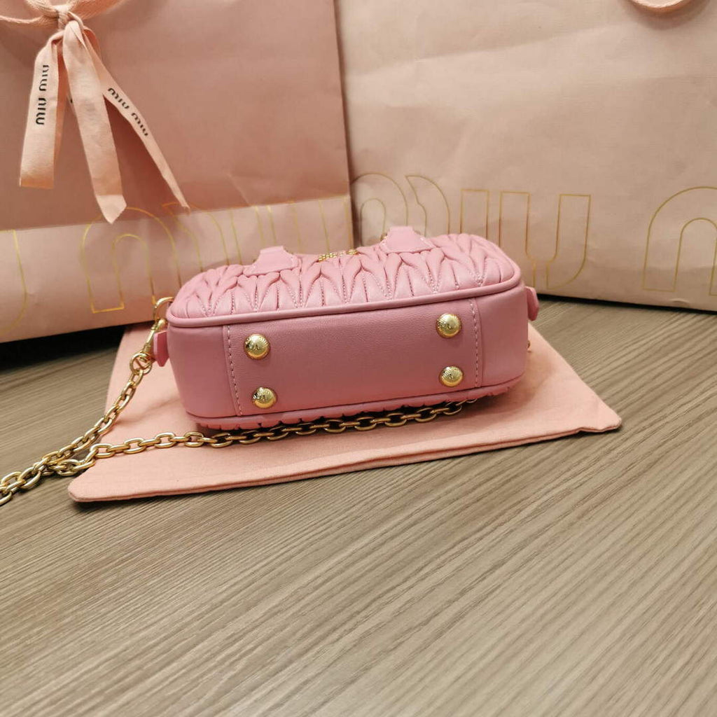 MiuMiu 5BP077 Matelass¨¦ nappa leather top-handle mini-bag Alabaster Pink
