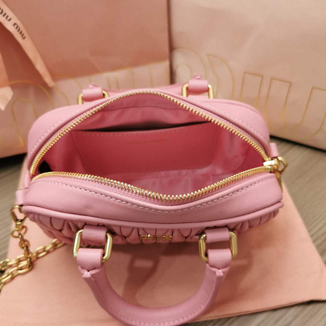 MiuMiu 5BP077 Matelass¨¦ nappa leather top-handle mini-bag Alabaster Pink