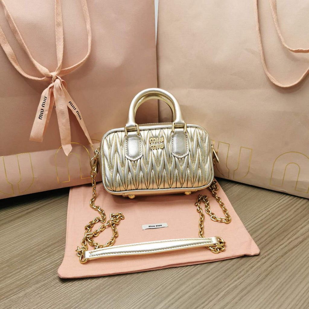 MiuMiu 5BP077 Matelass¨¦ nappa leather top-handle mini-bag Pyrite
