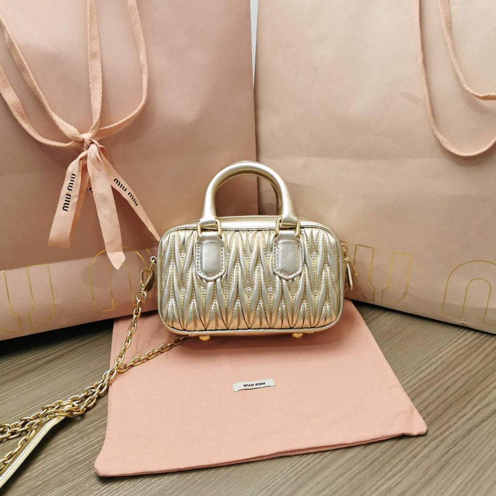 MiuMiu 5BP077 Matelass¨¦ nappa leather top-handle mini-bag Pyrite