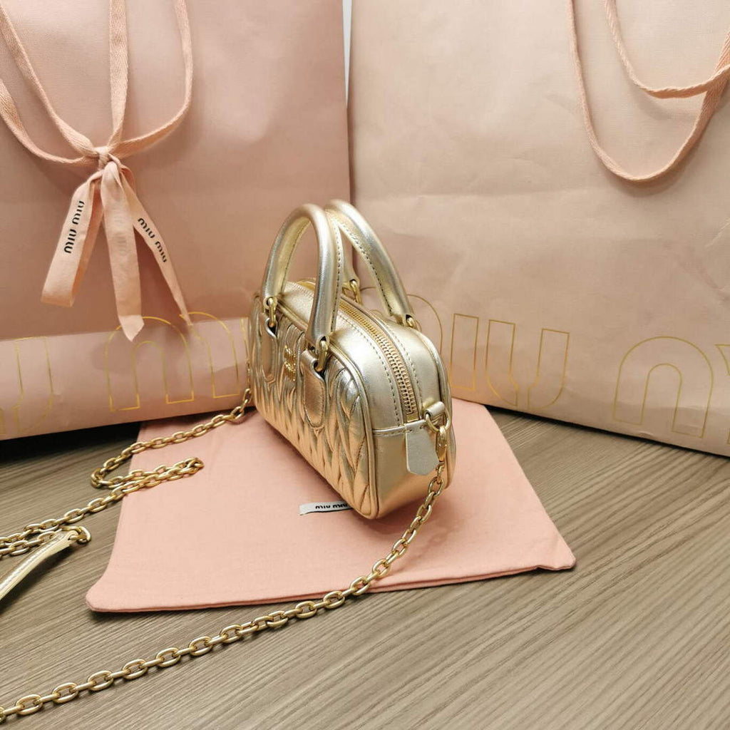 MiuMiu 5BP077 Matelass¨¦ nappa leather top-handle mini-bag Pyrite