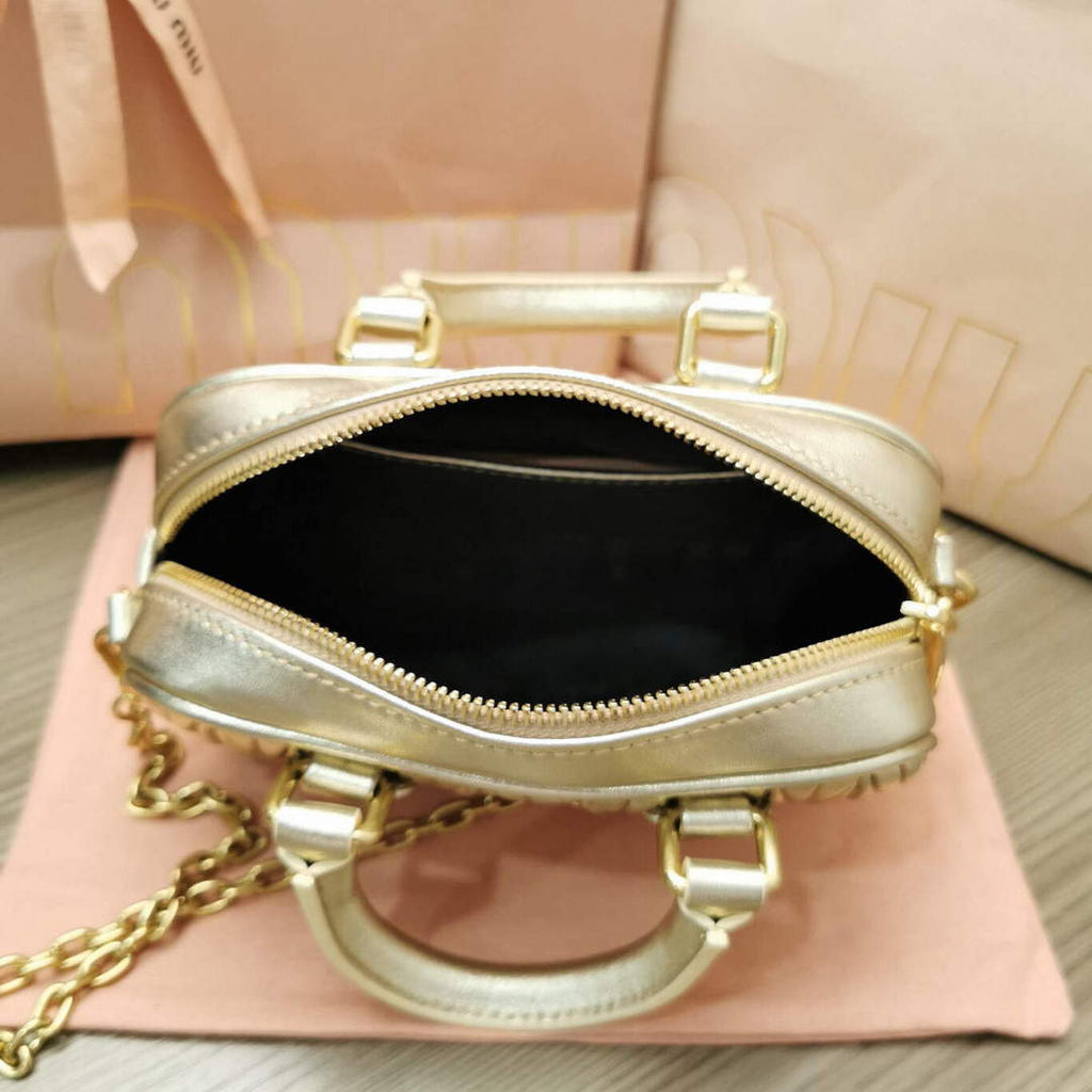 MiuMiu 5BP077 Matelass¨¦ nappa leather top-handle mini-bag Pyrite