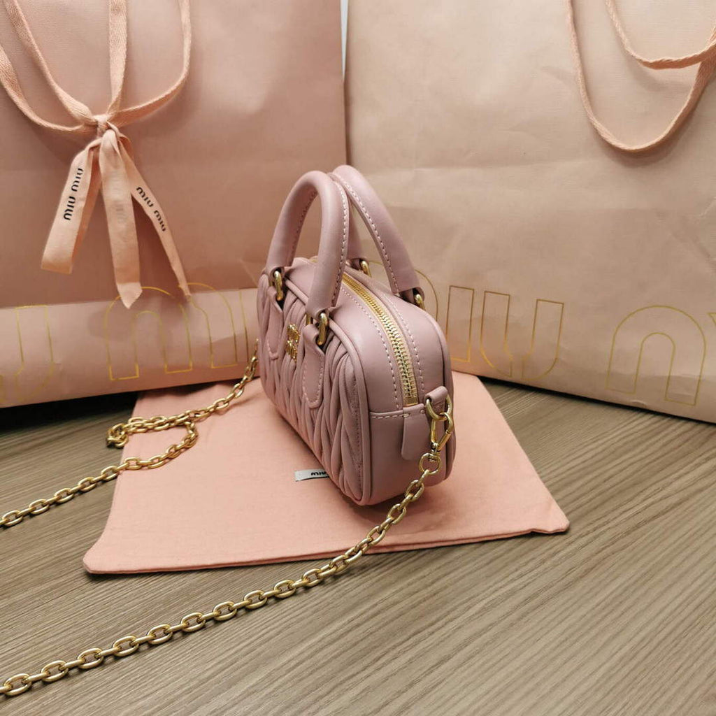 MiuMiu 5BP077 Matelass¨¦ nappa leather top-handle mini-bag light pink