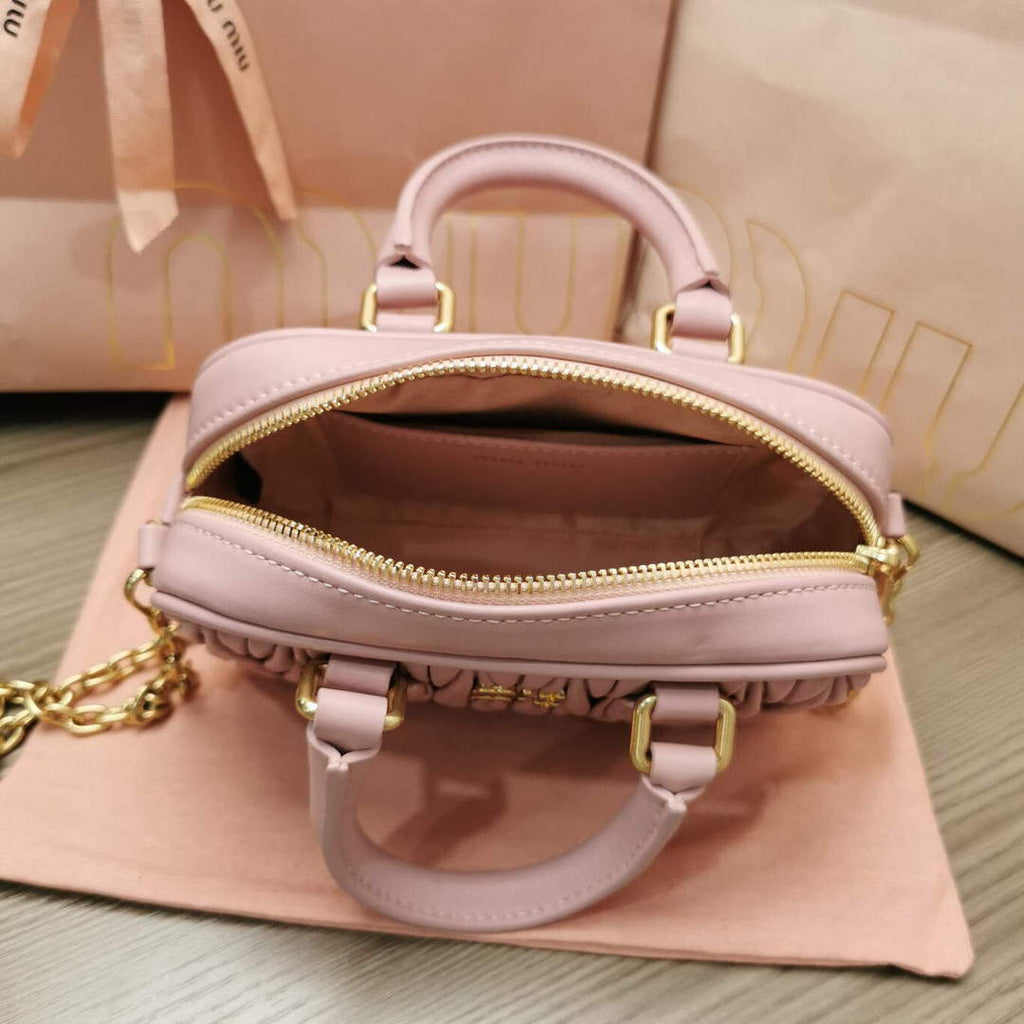 MiuMiu 5BP077 Matelass¨¦ nappa leather top-handle mini-bag light pink