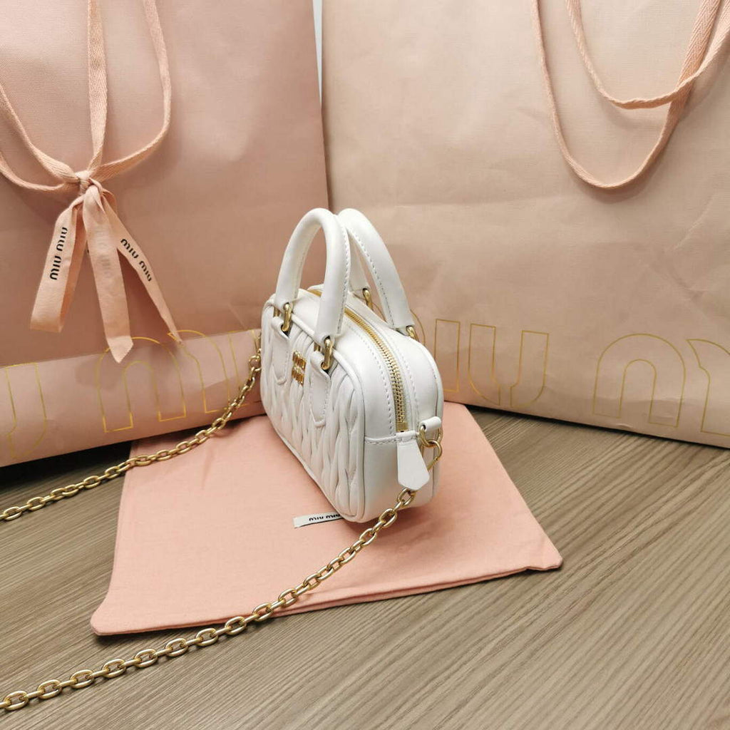 MiuMiu 5BP077 Matelass¨¦ nappa leather top-handle mini-bag White