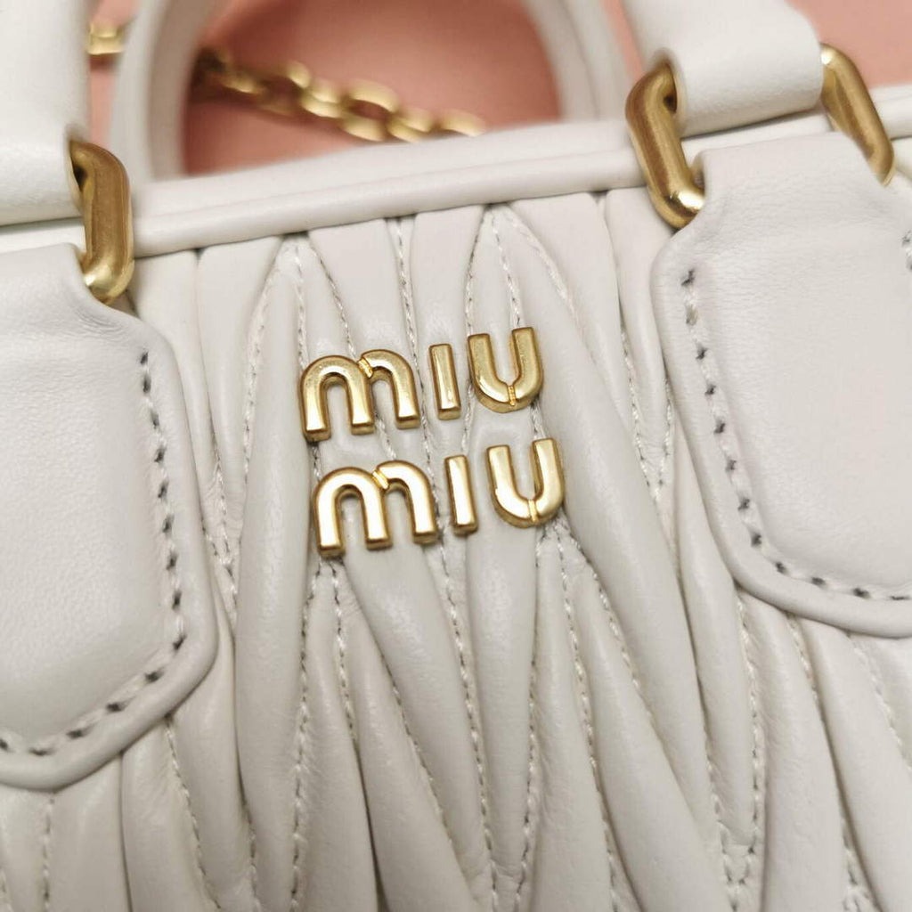 MiuMiu 5BP077 Matelass¨¦ nappa leather top-handle mini-bag White