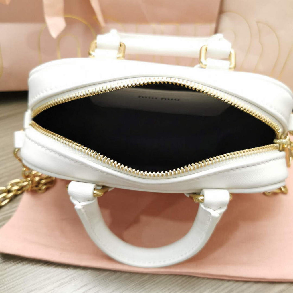 MiuMiu 5BP077 Matelass¨¦ nappa leather top-handle mini-bag White
