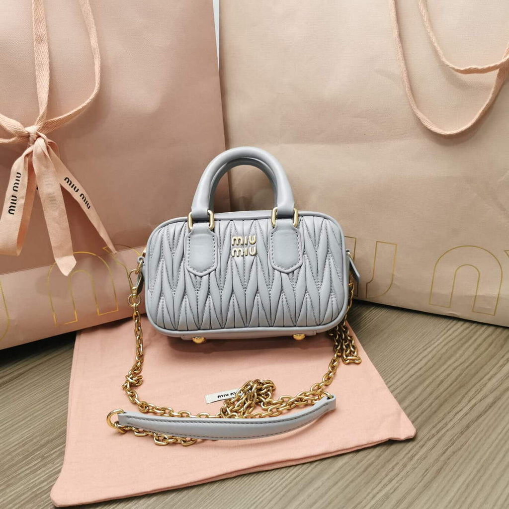 MiuMiu 5BP077 Matelass¨¦ nappa leather top-handle mini-bag Cornflower Blue