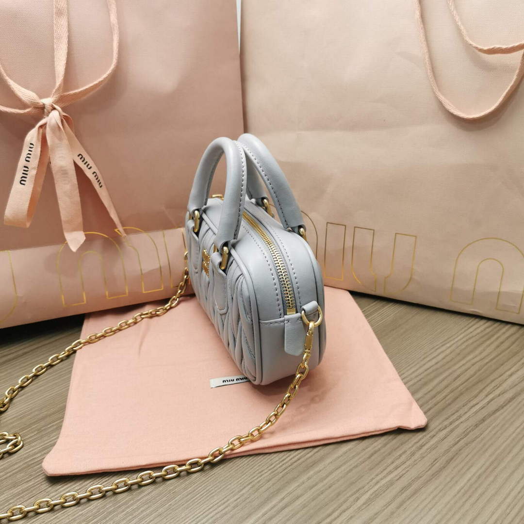 MiuMiu 5BP077 Matelass¨¦ nappa leather top-handle mini-bag Cornflower Blue