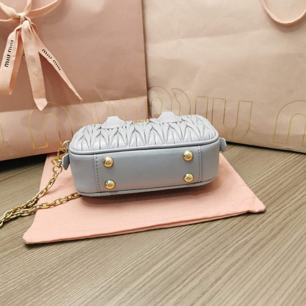 MiuMiu 5BP077 Matelass¨¦ nappa leather top-handle mini-bag Cornflower Blue