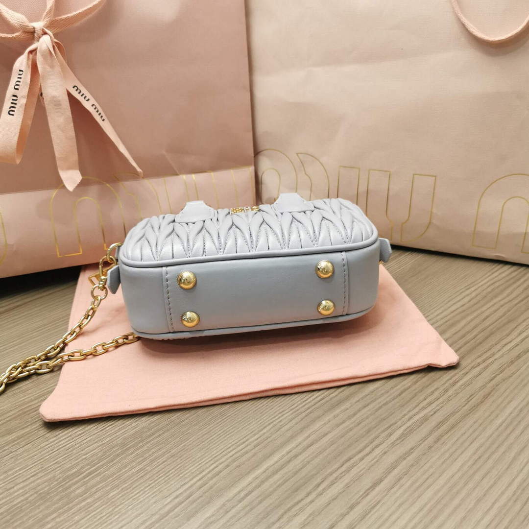MiuMiu 5BP077 Matelass¨¦ nappa leather top-handle mini-bag Cornflower Blue