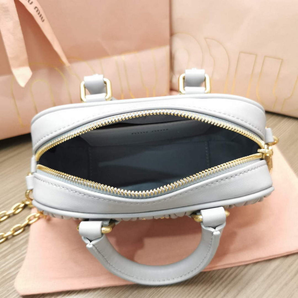 MiuMiu 5BP077 Matelass¨¦ nappa leather top-handle mini-bag Cornflower Blue
