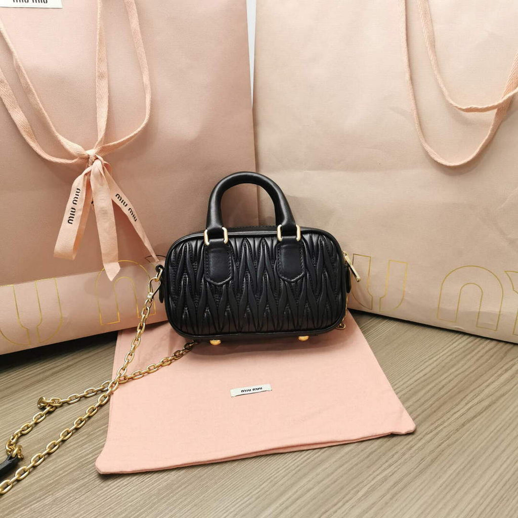 MiuMiu 5BP077 Matelass¨¦ nappa leather top-handle mini-bag Black